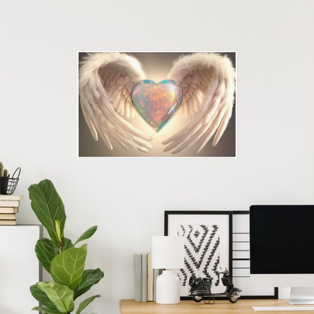 *~*~ Poster Opal Crystal Heart Angel Wings AP78 (Bureau à domicile)