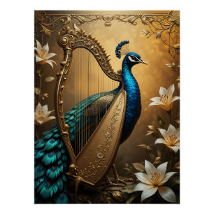Poster Opulent Serenade: Peacock Harpist
