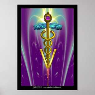 Poster OR CADUCEUS SYMBOLE VÉTÉRINAIRE Bleu pourpre