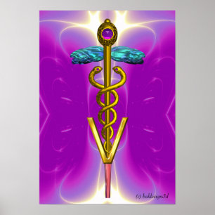 Poster OR CADUCEUS SYMBOLE VÉTÉRINAIRE Pink Fuchsia