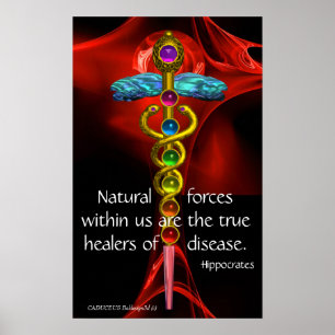 Poster OR CADUCUS, 7 CHAKRAS, Guérison, Médicale, Yoga