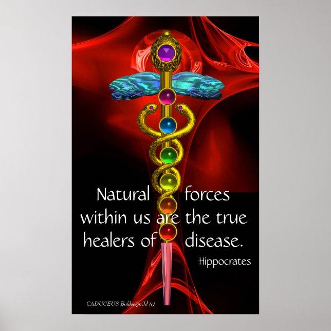 Poster OR CADUCUS, 7 CHAKRAS, Guérison, Médicale, Yoga (Devant)