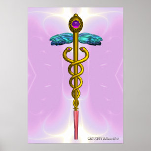 Poster OR CADUCUS Docteur, Symbole Médicale rose clair