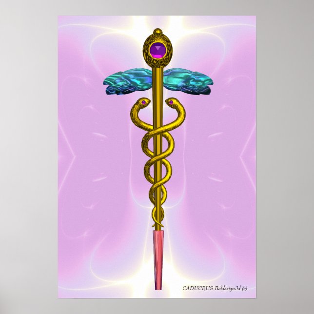 Poster OR CADUCUS Docteur, Symbole Médicale rose clair (Devant)
