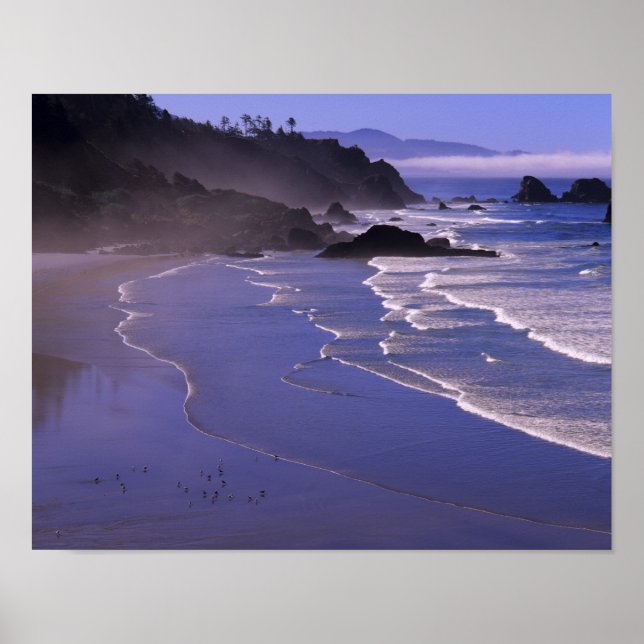 Poster OR, côte de l'Oregon, Ecola SP, Indian Beach avec (Devant)