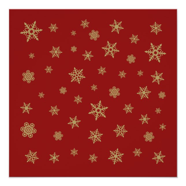 Poster Or de conception de flocons de neige sur le rouge (Devant)