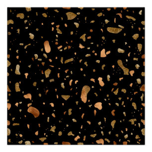 Poster Or de cuivre sur pierre noire Terrazzo