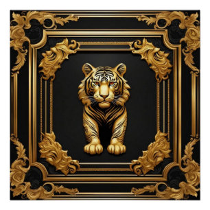 Poster Or tigre et cadre ornemental noir