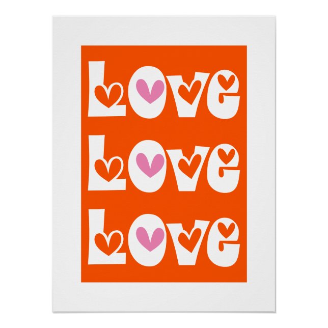 Poster Orang retro LOVE typographie avec coeur rose (Devant)