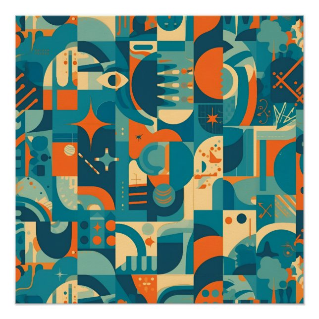 Poster Orange and Teal Geometric Abstract (Devant)
