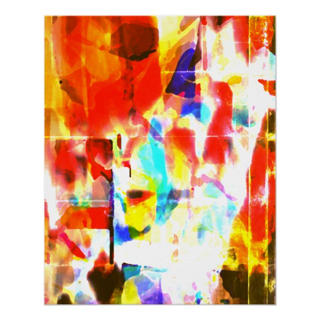 Poster Orange Blanc Jaune Peinture Bleu Splashes Art Desi (Devant)