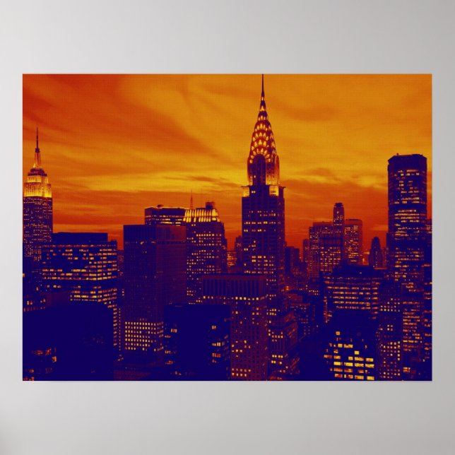 Poster Orange Blue Retro Pop Art New York City (Devant)