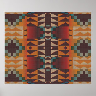 Poster Orange Brown Rouge Turquoise Bleu Ethnic Tribal Mo