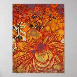 Poster Orange et violet Floral moderne Pop Art