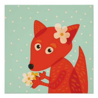 Poster Orange Fox Kawaii Cute Kids
