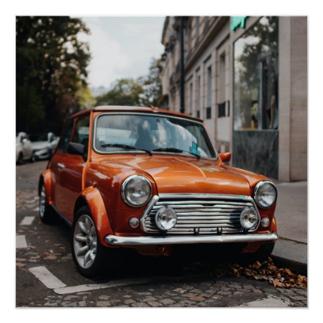 Poster Orange Mini Cooper Classic Car (Devant)