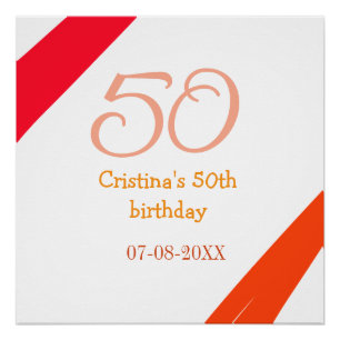Poster Orange rouge 50 anniversaire anniversaire ajouter 
