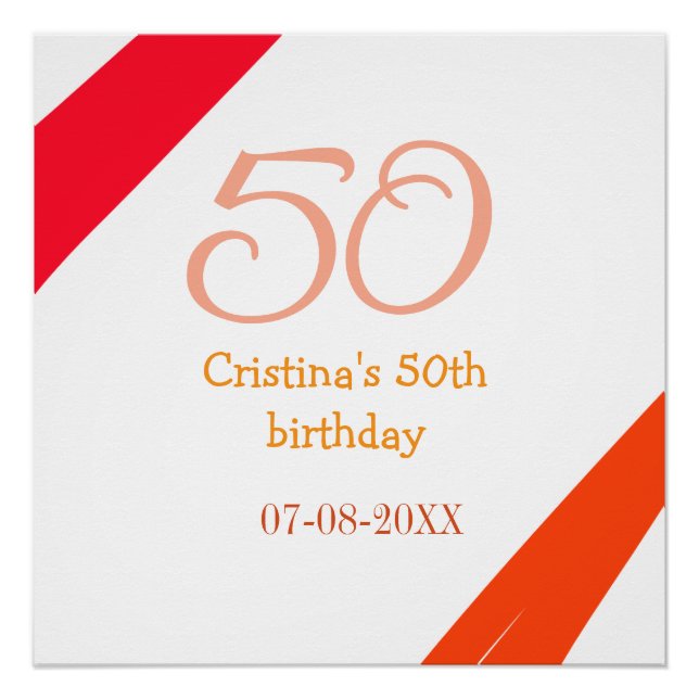 Poster Orange rouge 50 anniversaire anniversaire ajouter  (Devant)