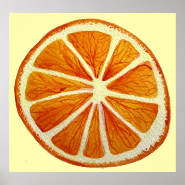 Poster Orange tranche macro fruit aquarelle art (Devant)