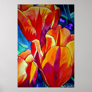 Poster Orange Tulips aquarelle art peinture de fleurs