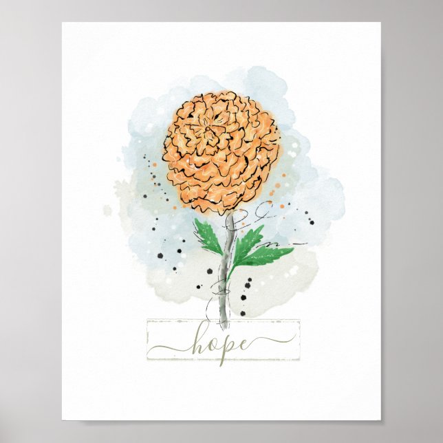 Poster Orange Watercolor Flower Hope (Devant)