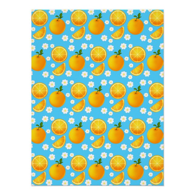 Poster Oranges mignonnes et fleurs blanches (Devant)