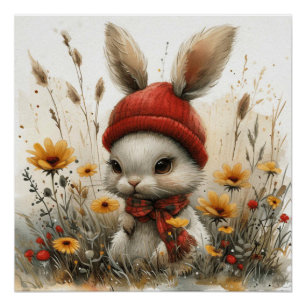 Poster Oreilles d'Élégance : Un Lapin un Peu Fantaisiste