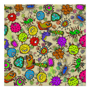 Poster Organismes de laboratoire microscopique amusants