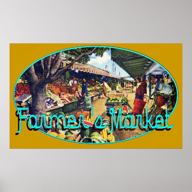 Poster Original Farmer's Market, Hollywood, Californie (Devant)