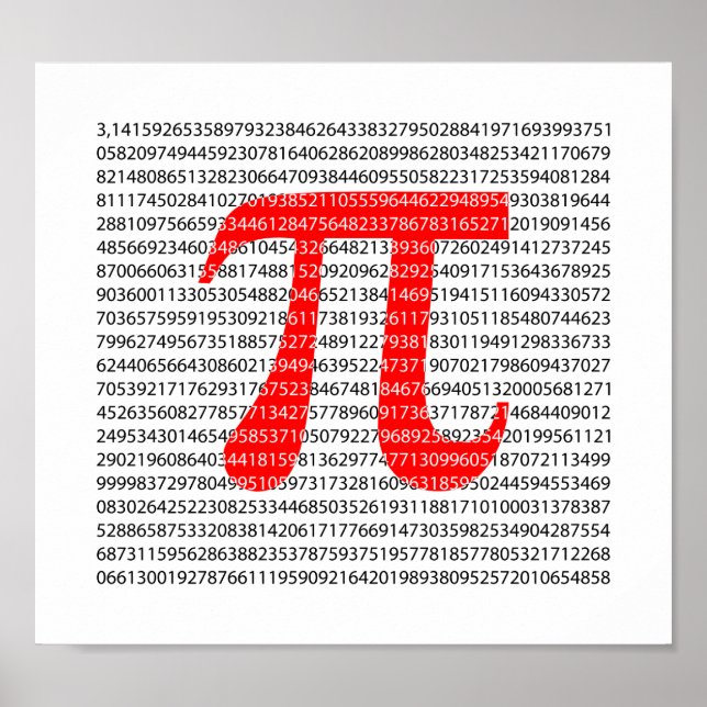 Poster Original red number pi day mathematical symbol (Devant)