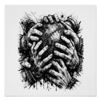Poster Orkney Dark Art Ink Illustration – Grasping Hands 