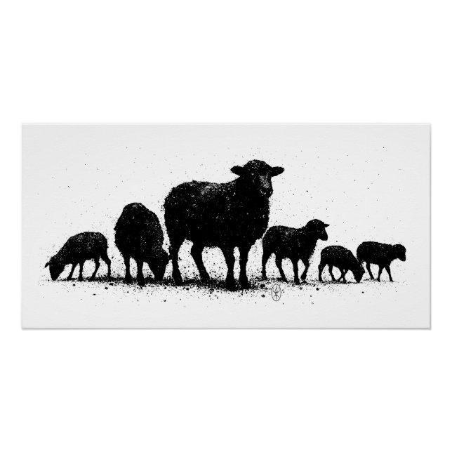Poster Orkney Sheep — Ink Silhouette Flock (Devant)