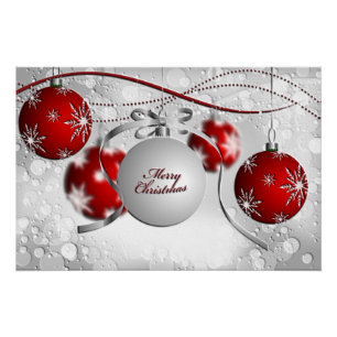 Poster Ornement de Joyeux Noël en l'argent et rouge
