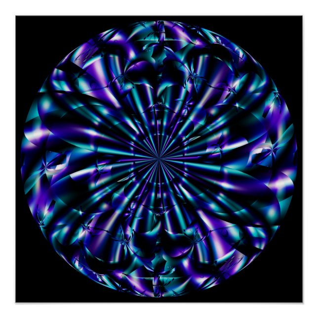 Poster Ornemental | Art fractal bleu et violet (Devant)