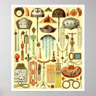 Poster Ornements chinois de cheveux, insignes luxuriants,