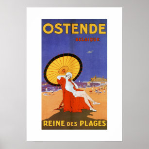 Poster Ostend Queen of beaches 1920s beauty summer travel