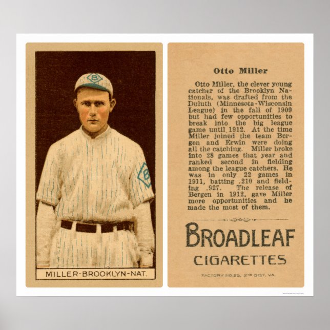 Poster Otto Miller Dodgers Baseball 1912 (Devant)