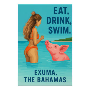 Poster Où les eaux turquoise rencontrent les cochons rose