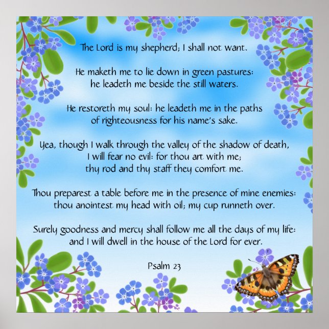 Poster Oubliez-moi Nots Psaume 23 Bible Verse Imprimer (Devant)