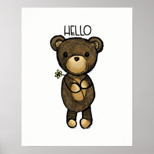 Poster Ours Brown mignon tenant une Fleur Jaune