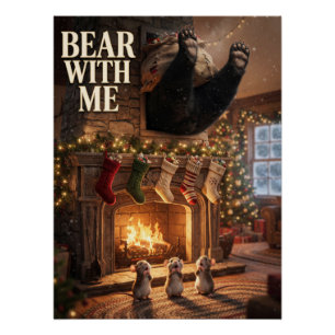 Poster Ours coincé dans une cheminée avec des souris Funn