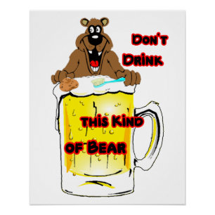 Poster Ours drôle prenant un bain dans un verre de bière