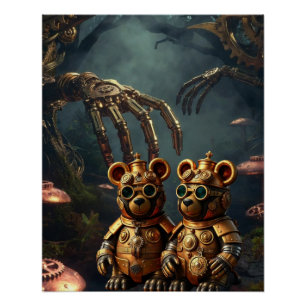 Poster Ours en gomme mécanique gothique forêt sombre stea