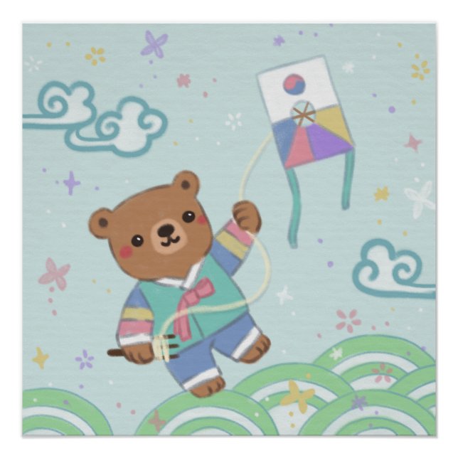 Poster Ours en peluche à Hanbok : Kite Flying (Devant)
