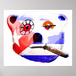 Poster Ours en peluche cubain avec cigar, avec drapeau cu