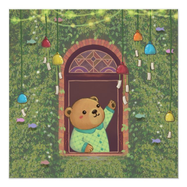 Poster Ours en peluche et charmes éoliens (Devant)