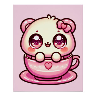 Poster Ours en peluche Kawaii dans une tasse