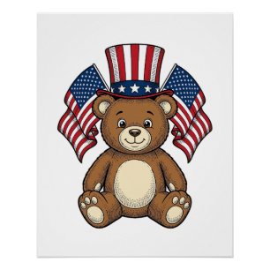 Poster Ours en peluche patriotique vintage vector design_