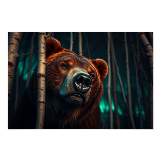Poster Ours grizzli dans les bois (Devant)