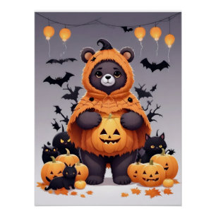 Poster Ours Halloween mignonne adorable Drôle animal dess